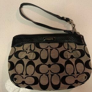 Coach Signature Black Grayish Brown Wristlet